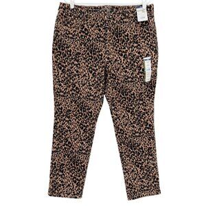 Terra & Sky Women Straight Stretch Brown Black Leopard Denim Jeans Plus 14WP NWT